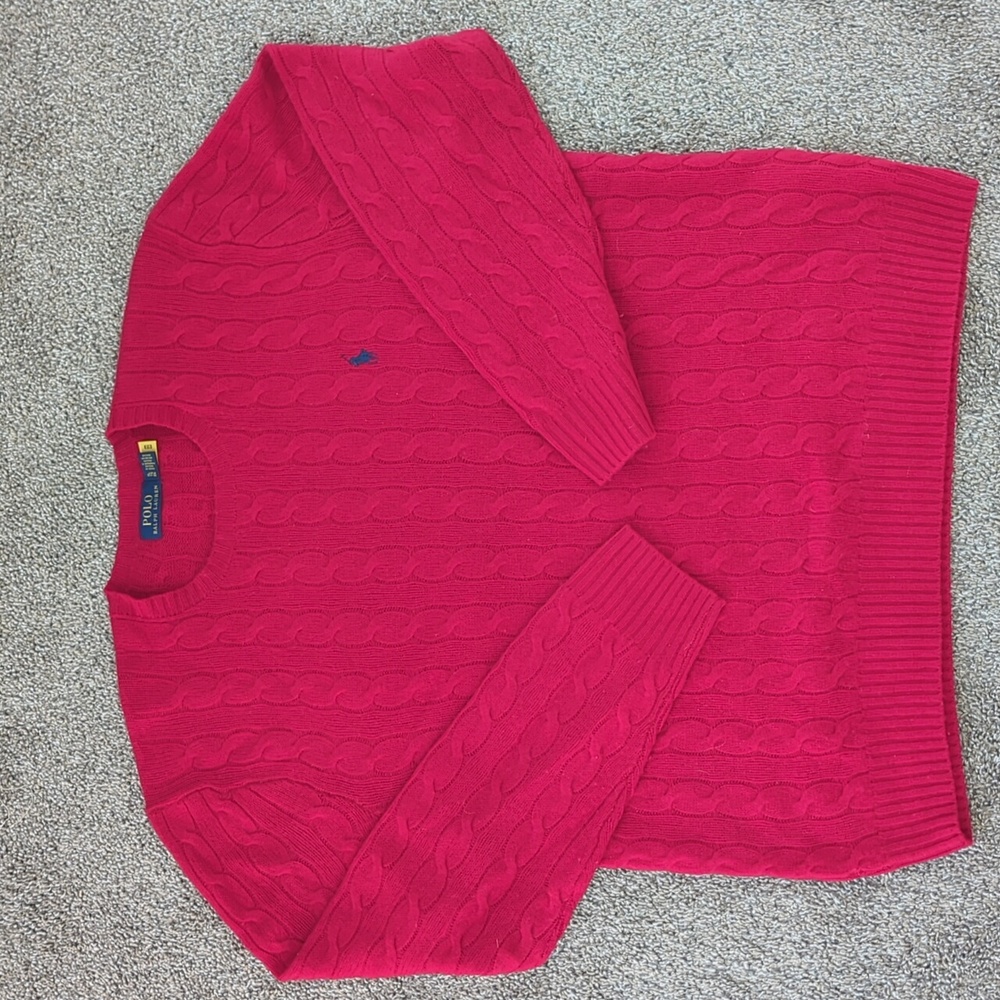 Polo Ralph Lauren Red Wool Cable Knit Sweater - Picture 2 of 6